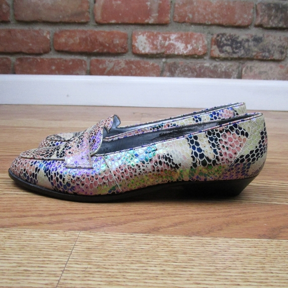 Vintage Italian Leather Iridescent Snakeprint Loafers Phyllis Poland 8 - Picture 5 of 10